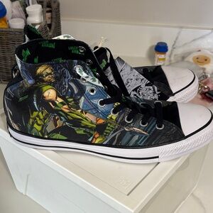Converse Black and Green Graphic High-Top Sneakers